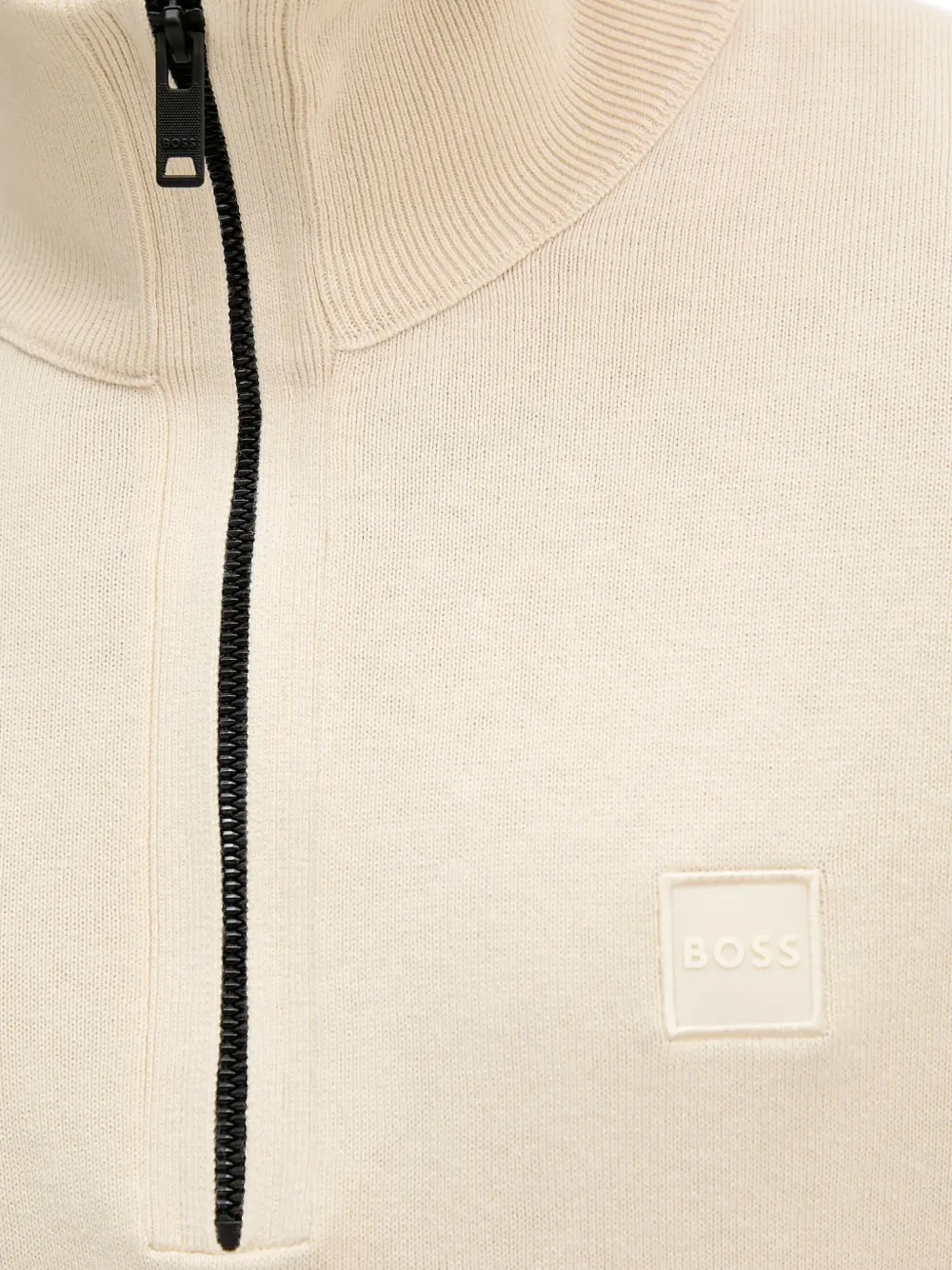 Hugo Boss Zip-neck Sweatshirt In Mercerized Cotton Jacquard In White