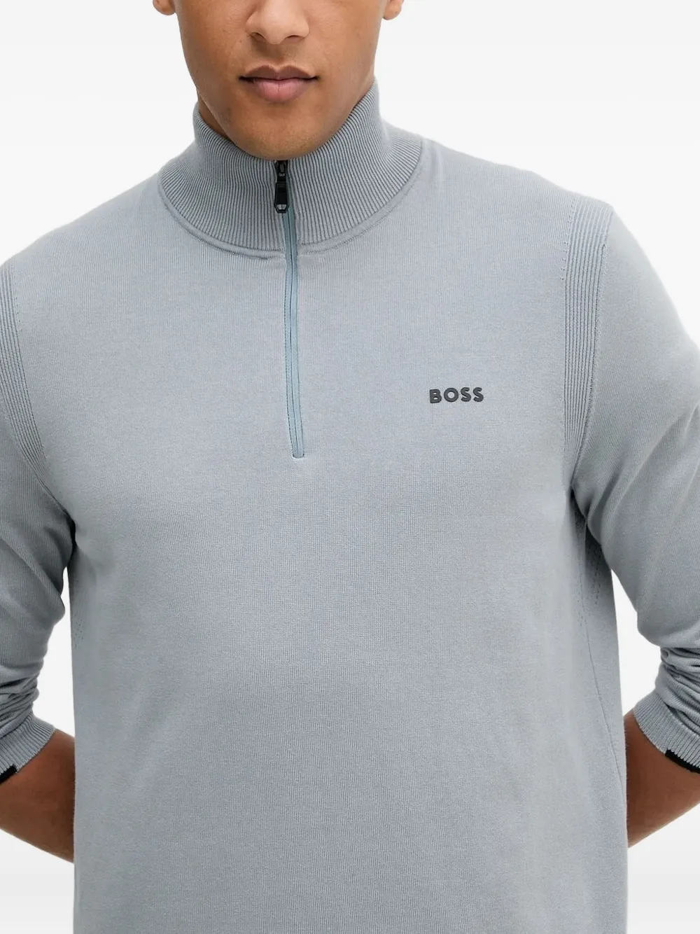 BOSS Ever trui met hoge hals en rits Grijs
