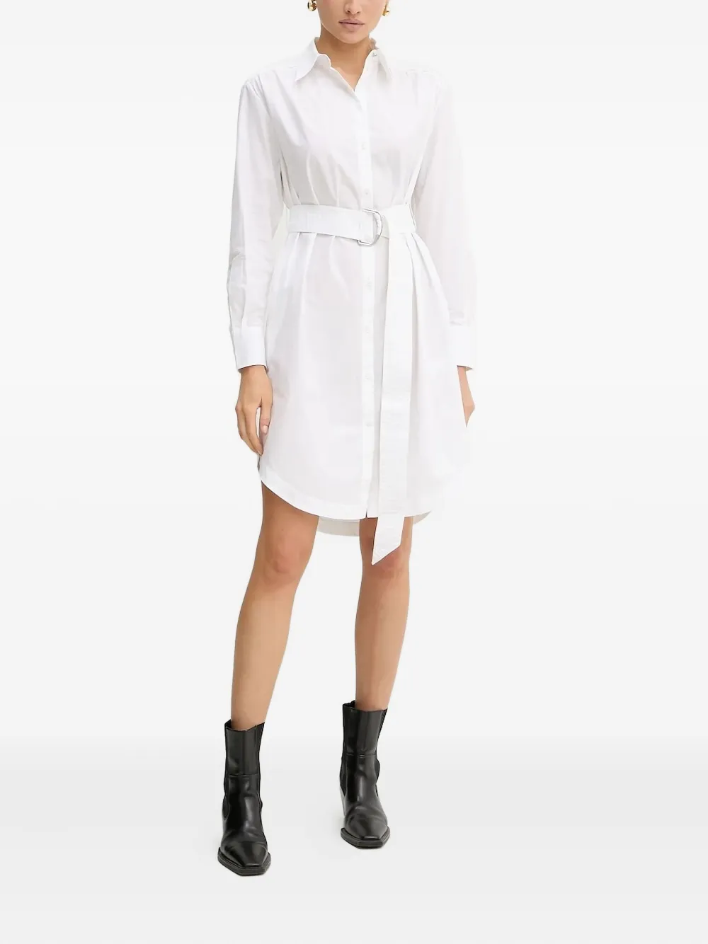 Hugo Boss Belted Shirt Mini Day Dress In White