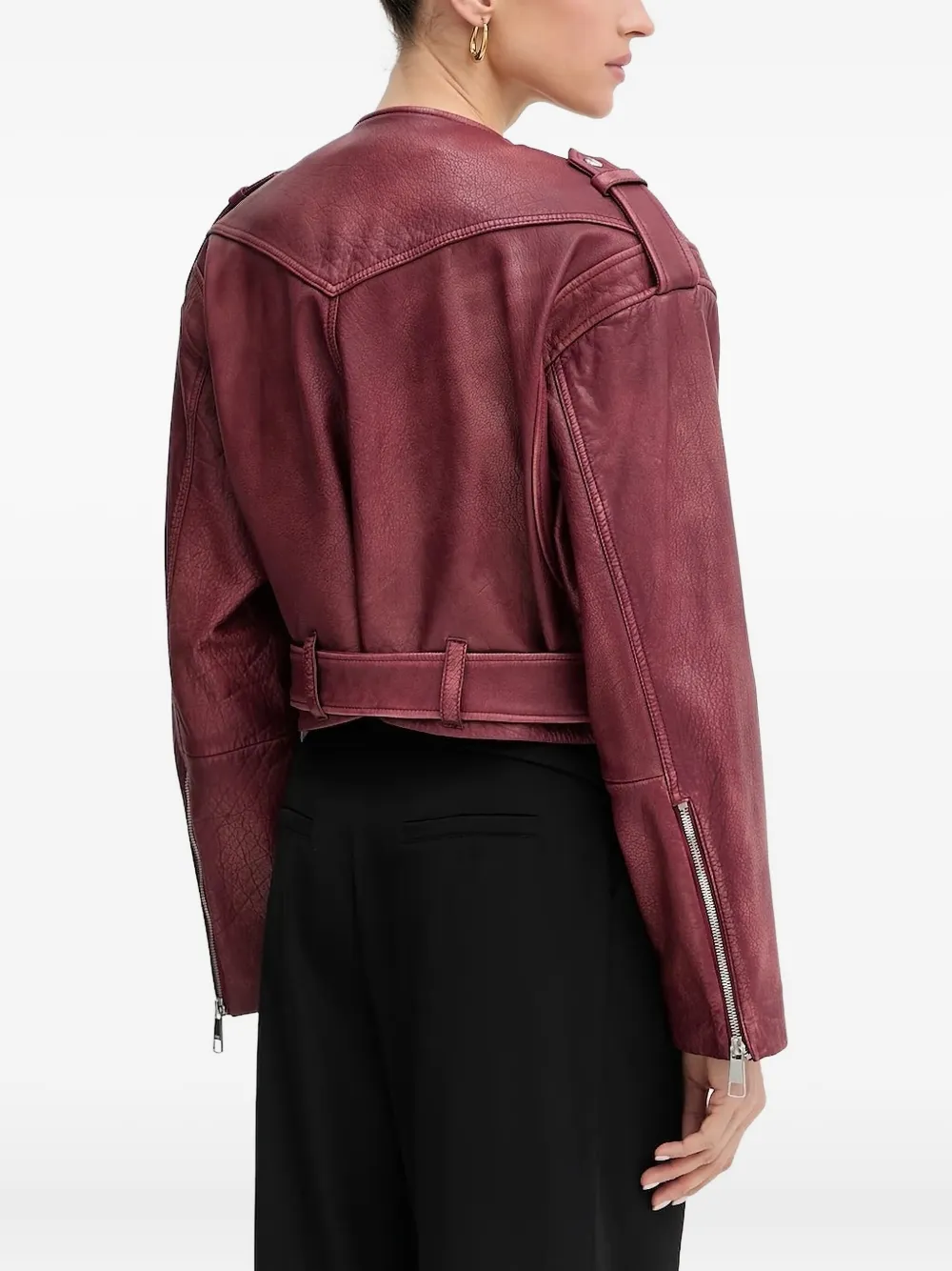 Hugo Boss Belted Leather Biker Jacket In Red
