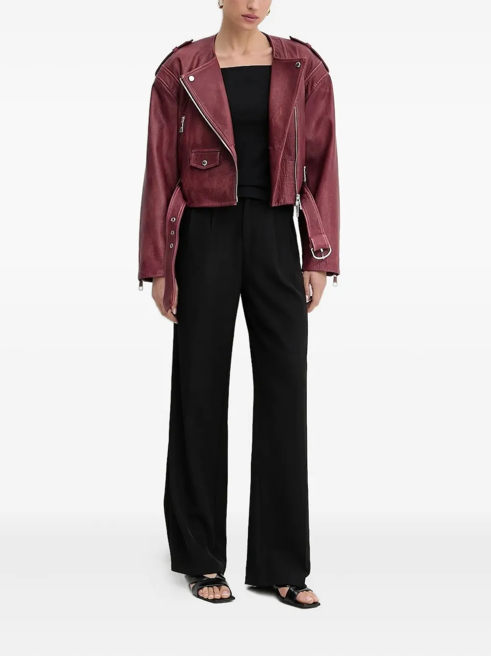 Hugo Boss Belted Leather Biker Jacket In Red