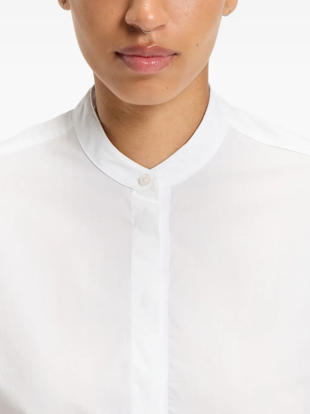 BOSS Bertyna Monday blouse met ronde hoge kraag Wit