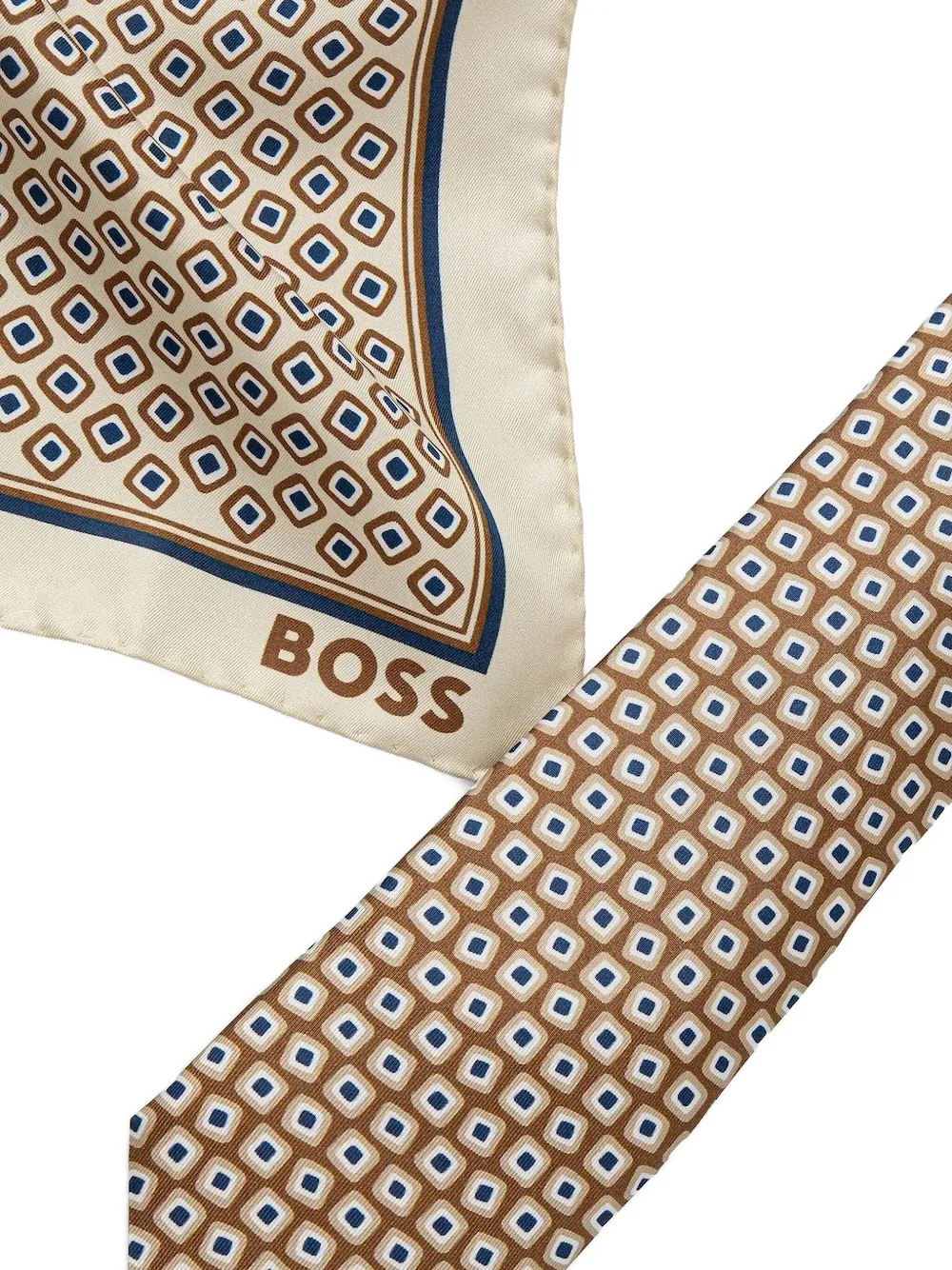 Hugo Boss Geometric-pattern Pocket Square And Tie Set In Gold