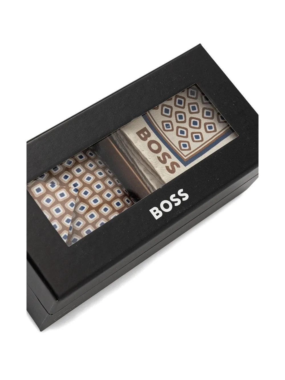Hugo Boss Geometric-pattern Pocket Square And Tie Set In Gold