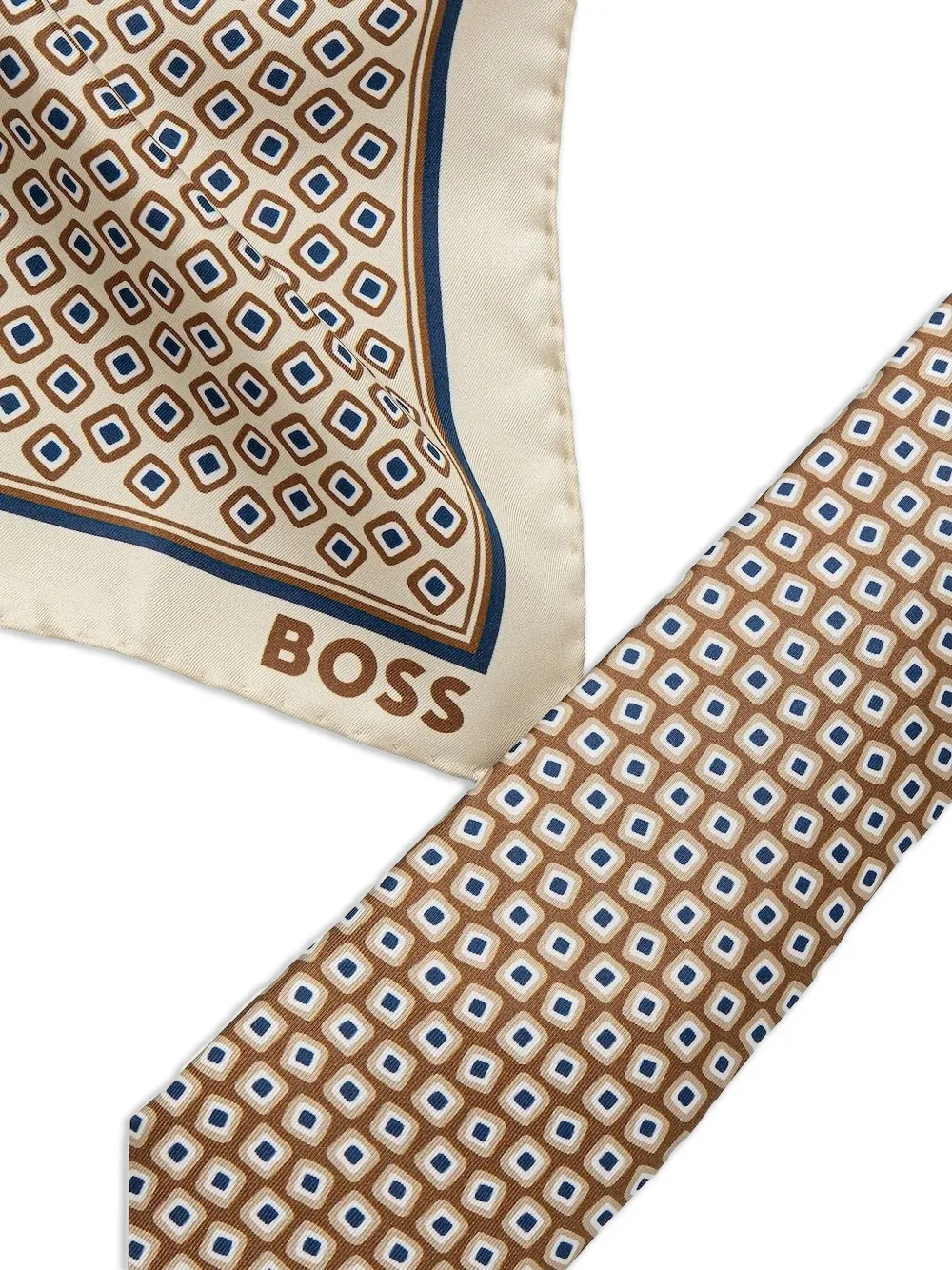 BOSS Pochet en stropdas met geometrisch patroon - Beige