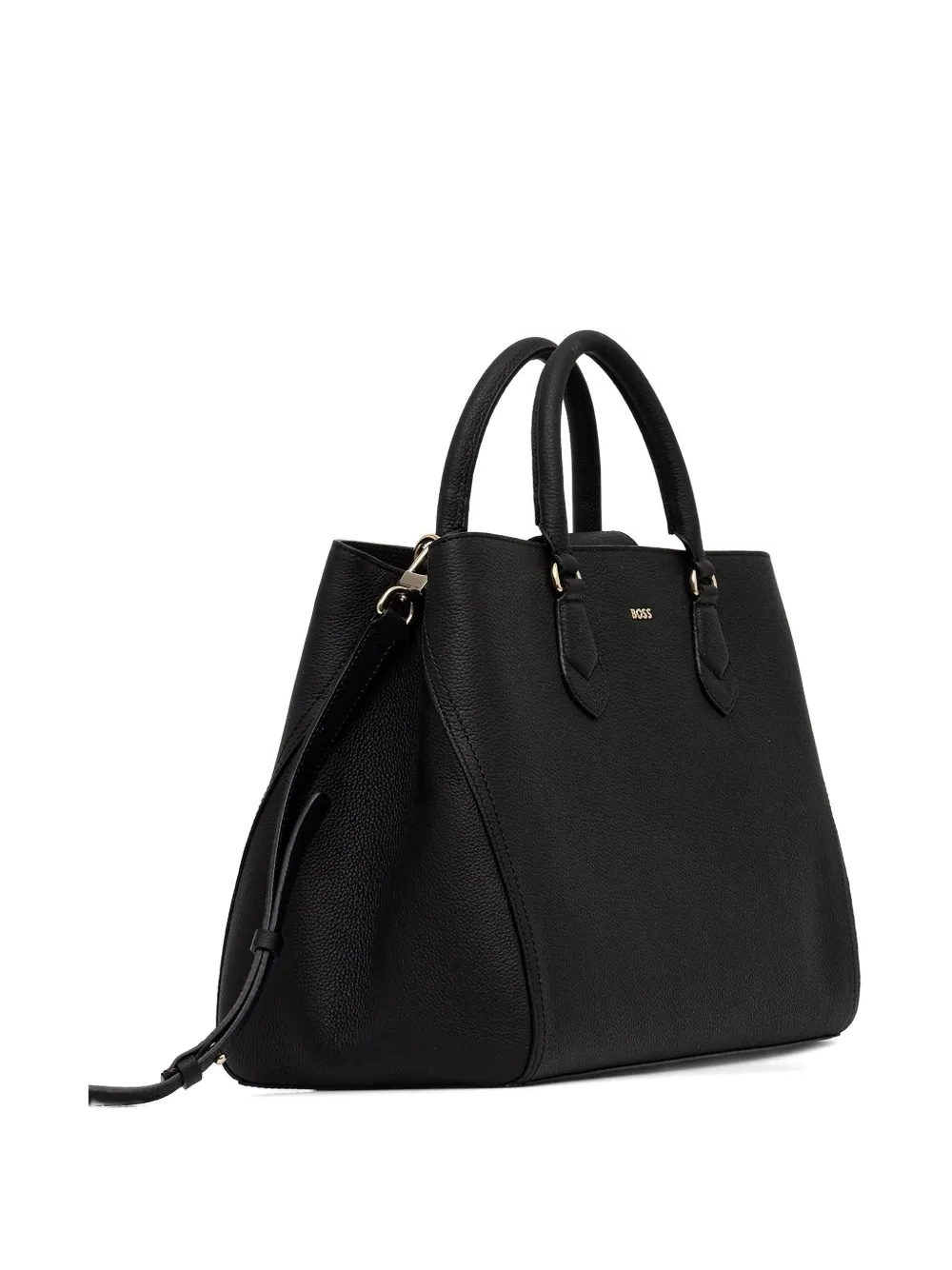 BOSS Medium shopper van bewerkt leer Zwart