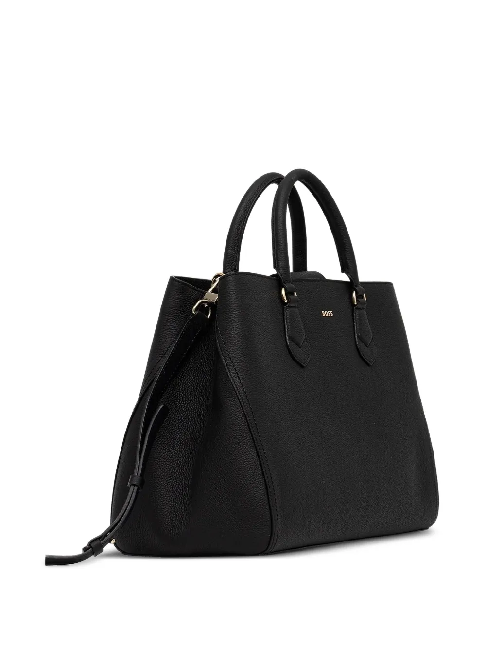 BOSS Medium shopper van bewerkt leer - Zwart
