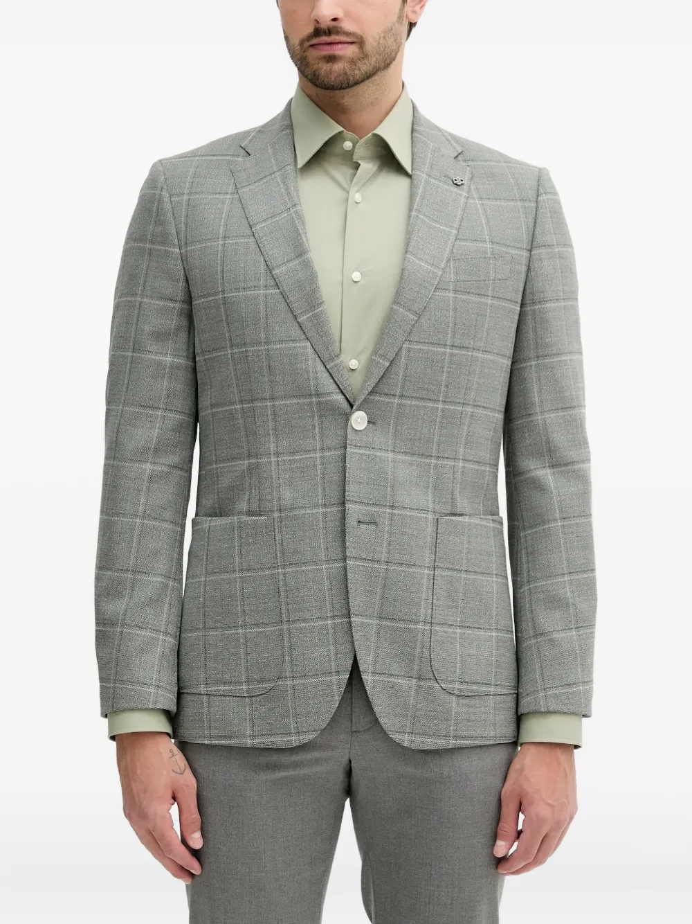 Hugo Boss Checked Patch-pocket Blazer In Green