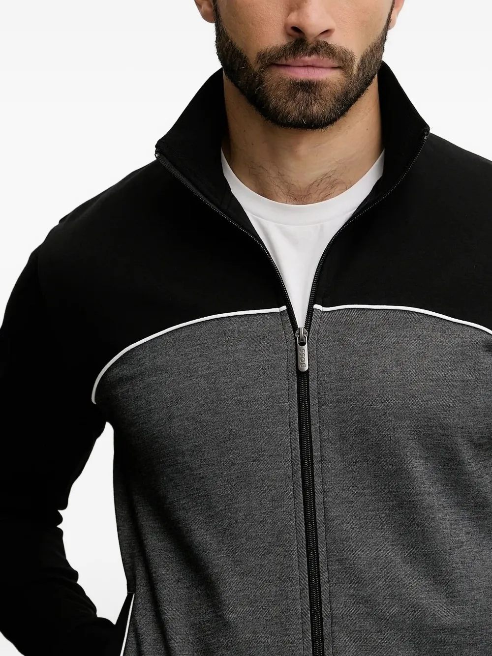 Hugo Boss Two-tone Zip-up Sweater In Gray