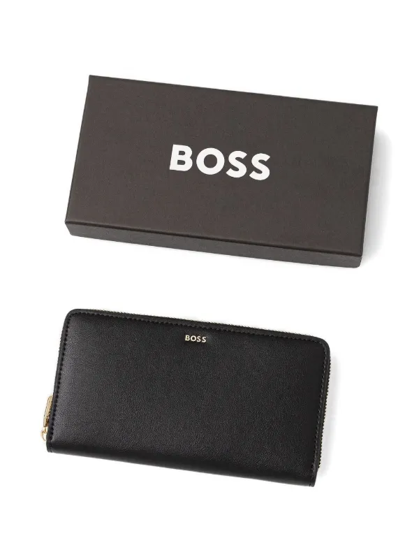 美品✨HUGO BOSS クロコ型押 カーフレザー ブラック 本革 L相当 希少 BOSS ファスナー財布 | ブラック | FARFETCH JP