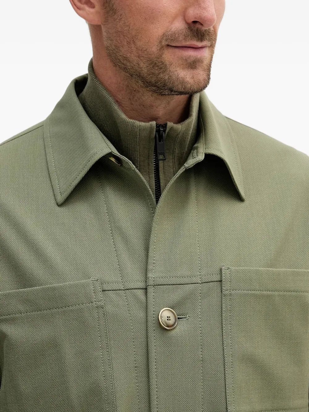 Hugo Boss Buttoned Shirt Jacket In Green