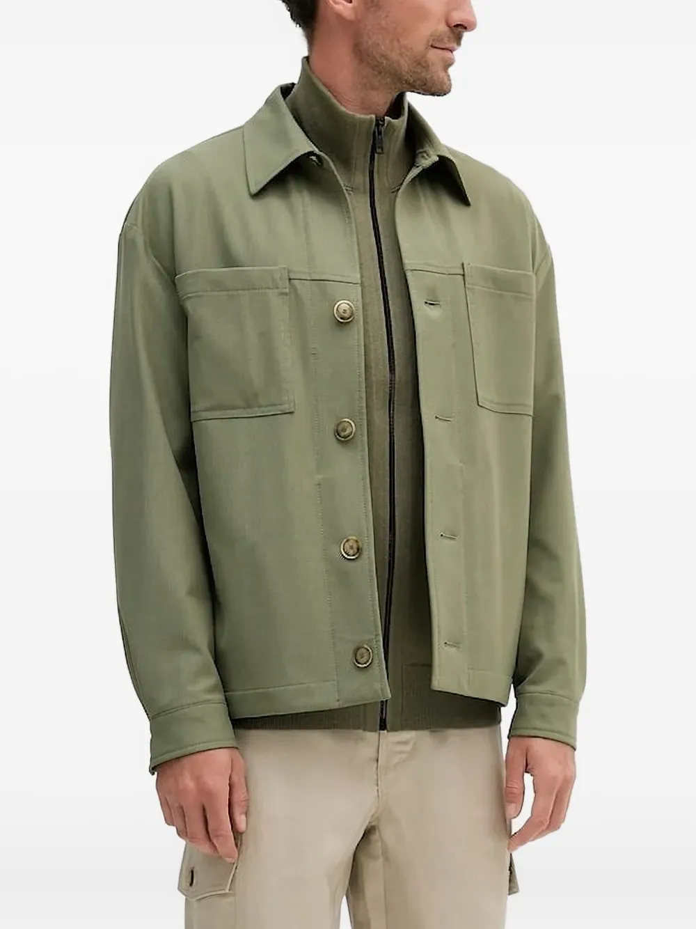 Hugo Boss Buttoned Shirt Jacket In Green
