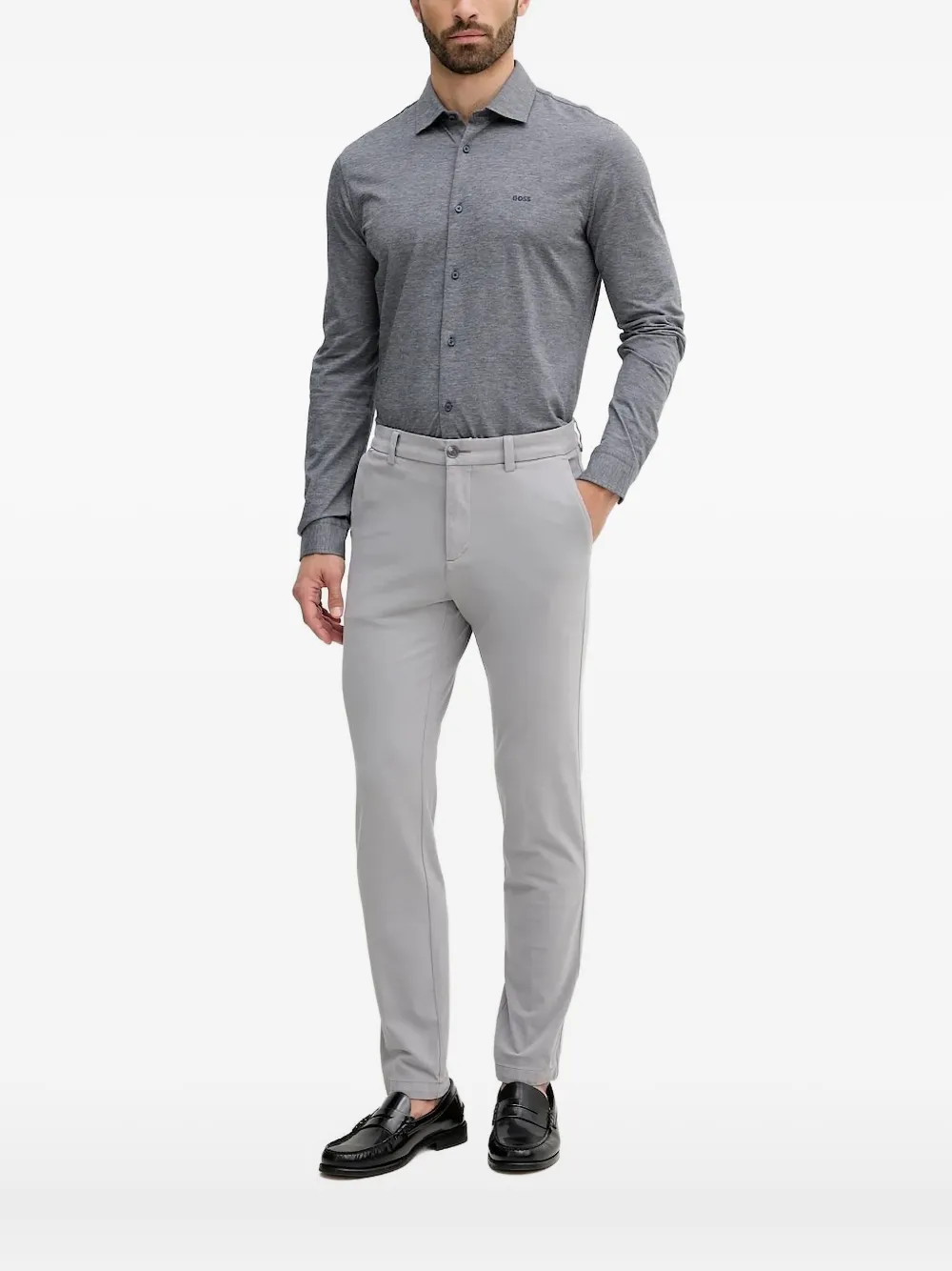 Hugo Boss Long-sleeved Shirt In Gray
