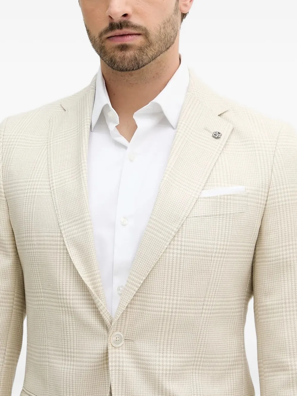 Hugo Boss Checked Single-breasted Blazer In Gray
