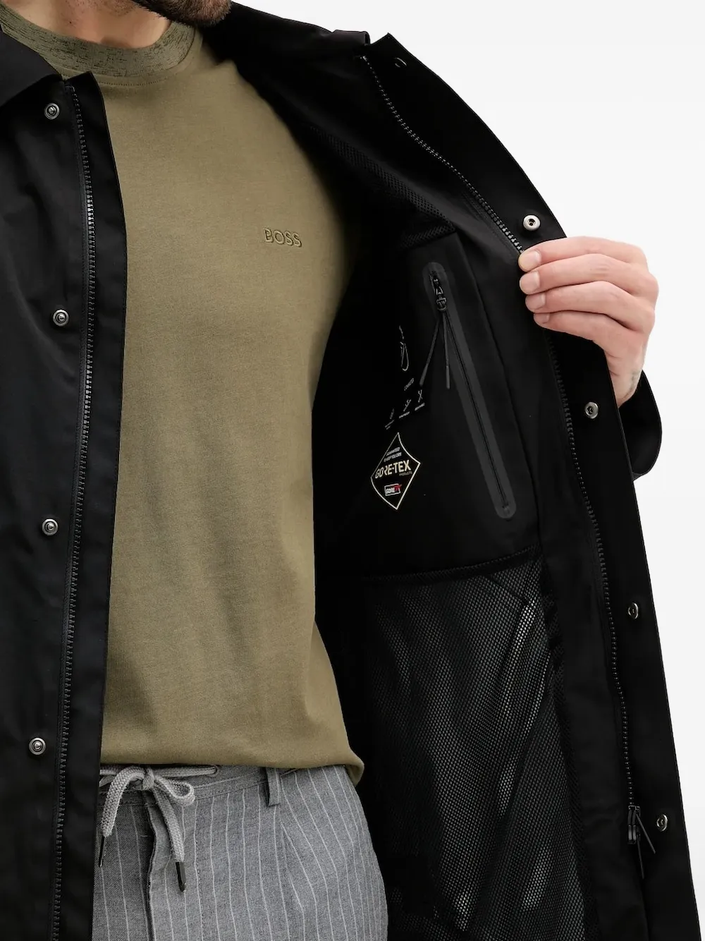 Hugo Boss Gore-tex Button-fastening Coat In Black