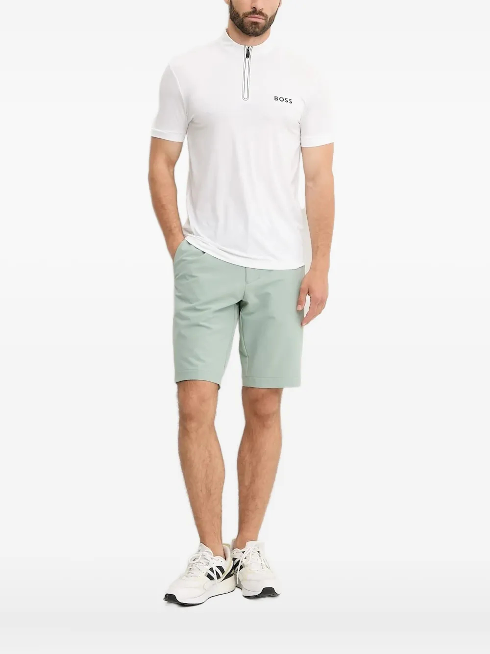 BOSS zip-neck textured polo shirt Wit