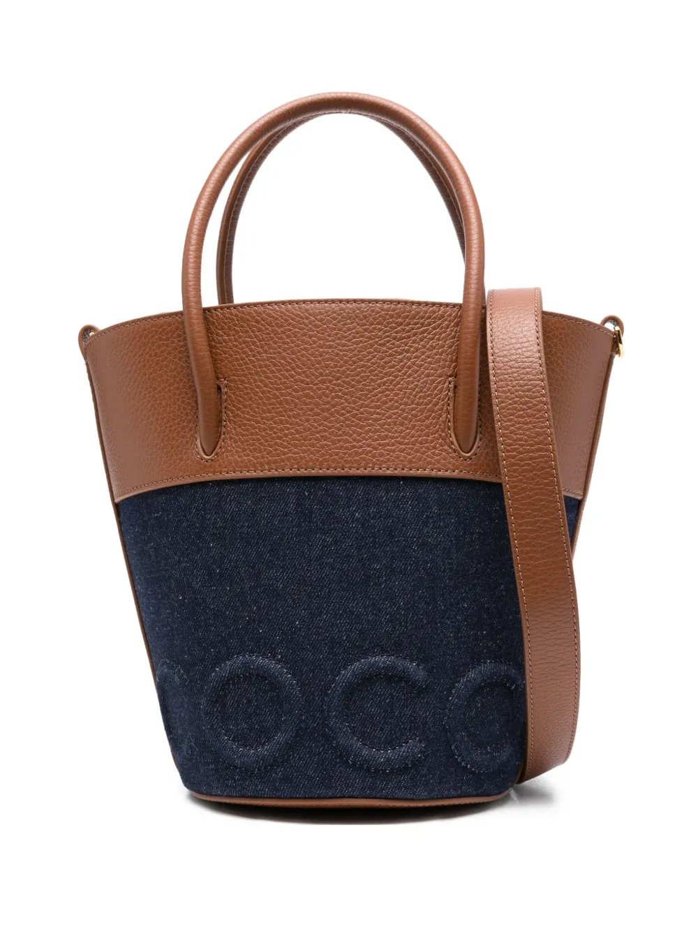 medium Myrtha embossed-logo denim bucket bag