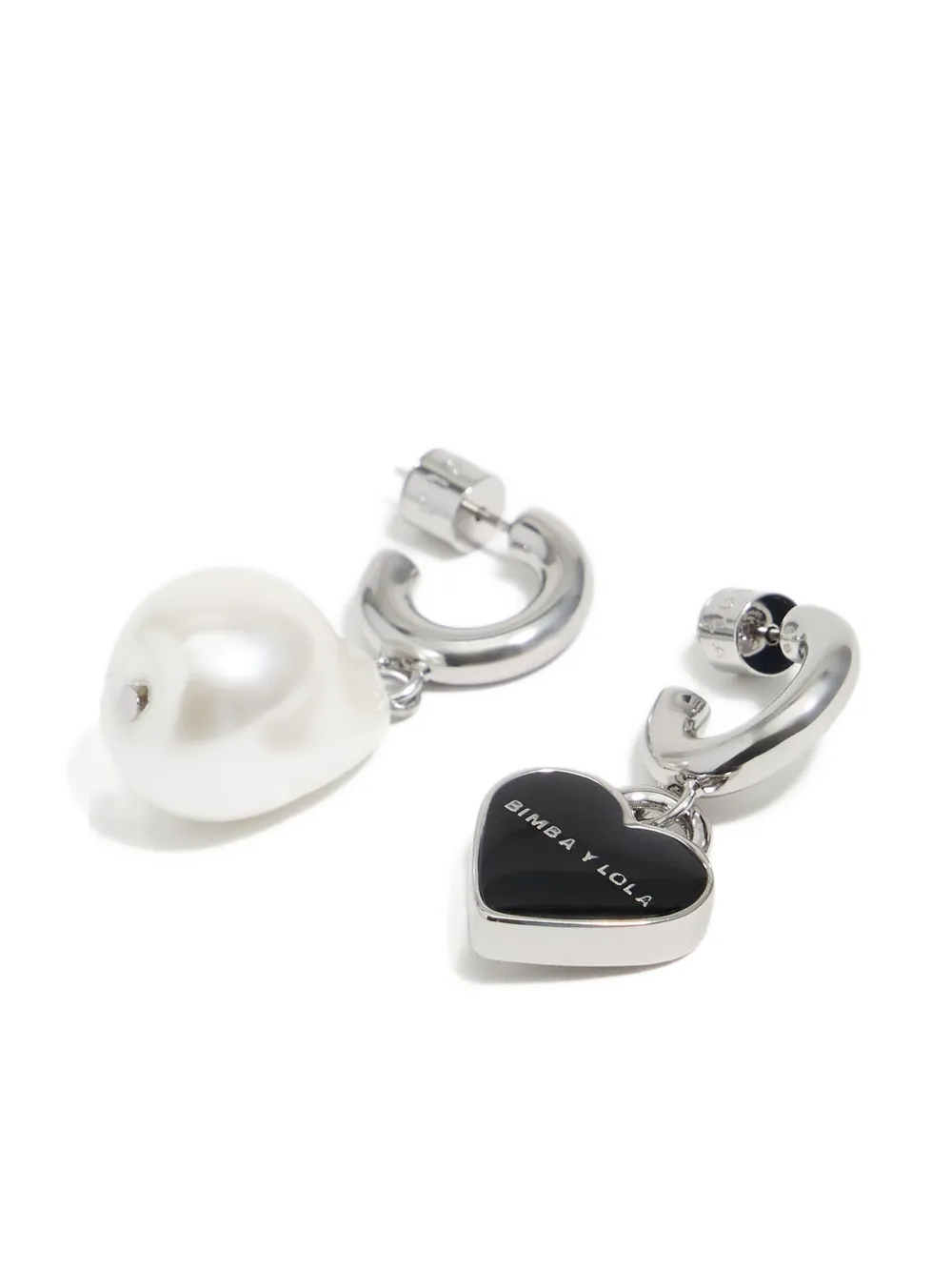Bimba Y Lola Pearl Heart Hoop Earrings In Silver