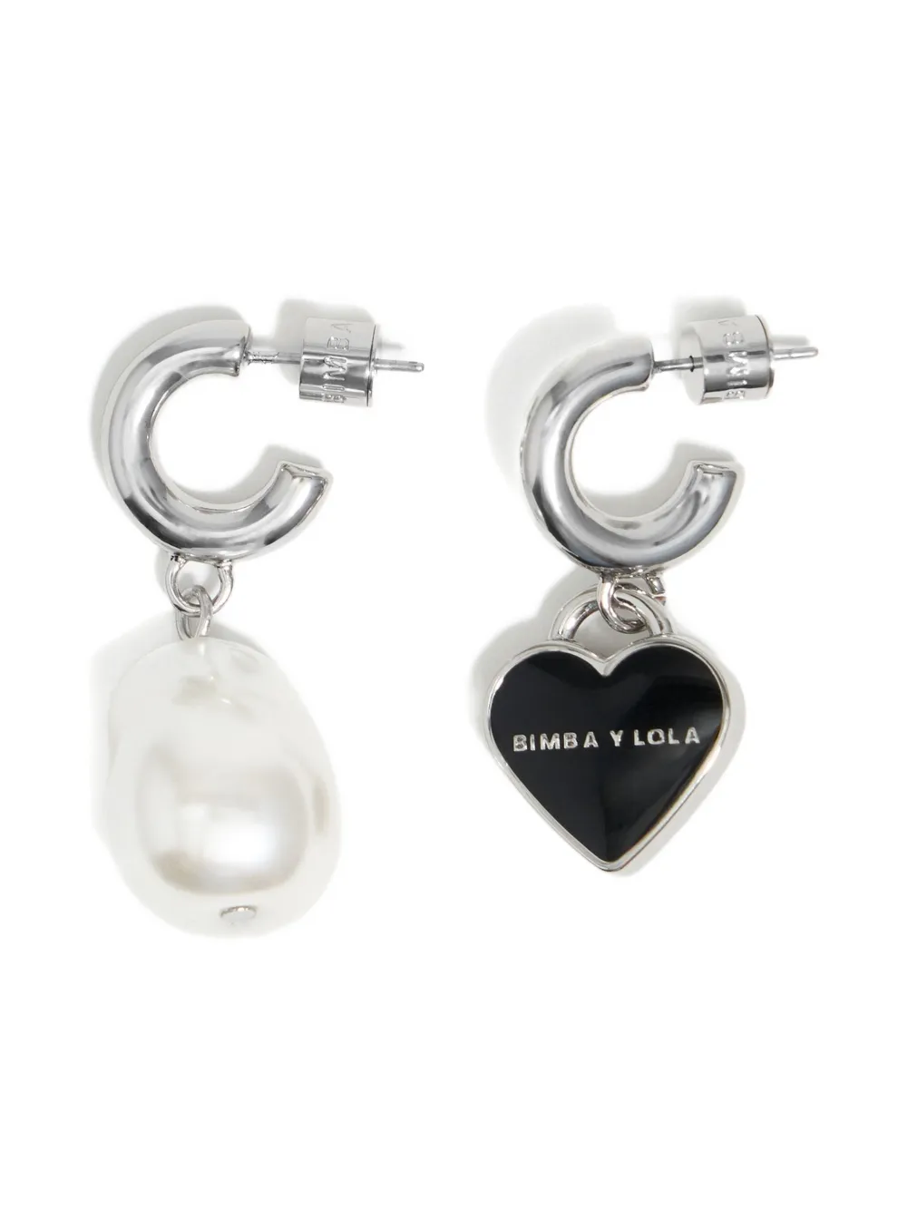 Bimba Y Lola Pearl Heart Hoop Earrings In Silver