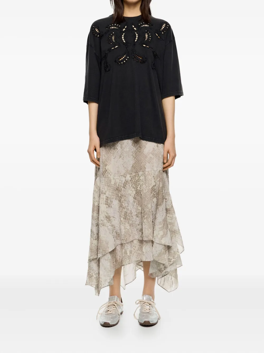 Bimba Y Lola Snake-print Pleated Skirt In Neutral