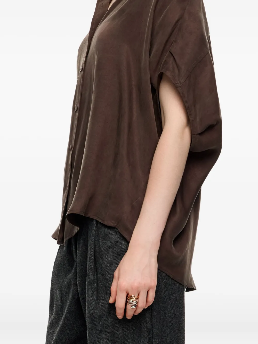 Bimba Y Lola Short-sleeved Buttoned Shirt In Brown