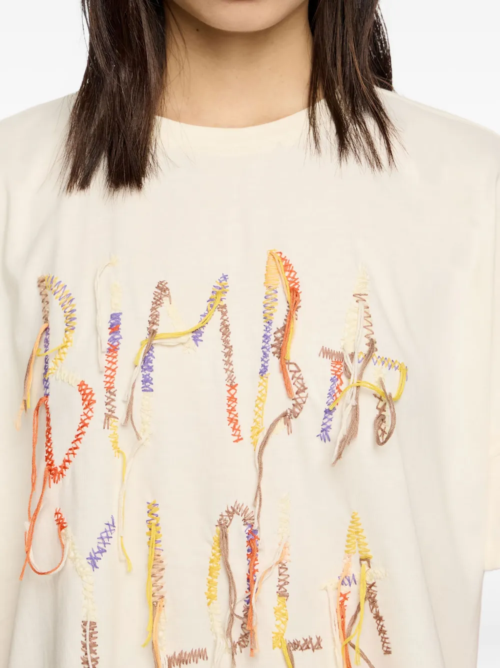 Bimba y Lola T-shirt met geborduurd logo en franje Beige