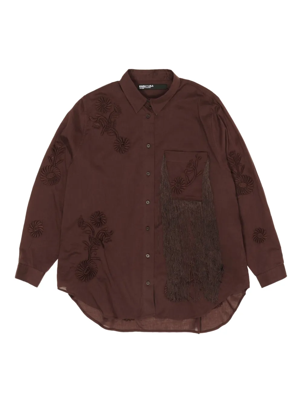 Bimba Y Lola Embroidered Fringe Shirt In Brown
