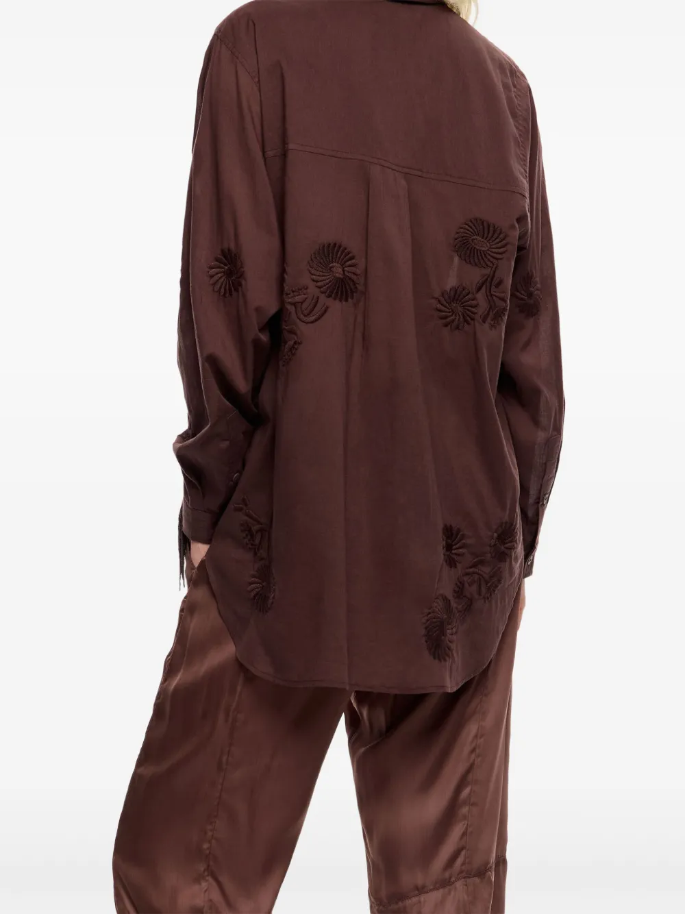 Bimba Y Lola Embroidered Fringe Shirt In Brown