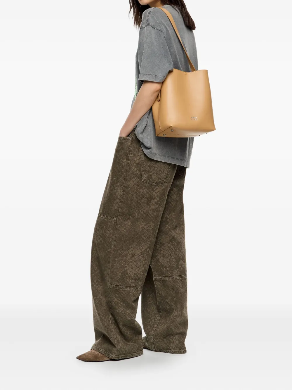 Bimba y Lola Medium Carlino leren schoudertas - Beige