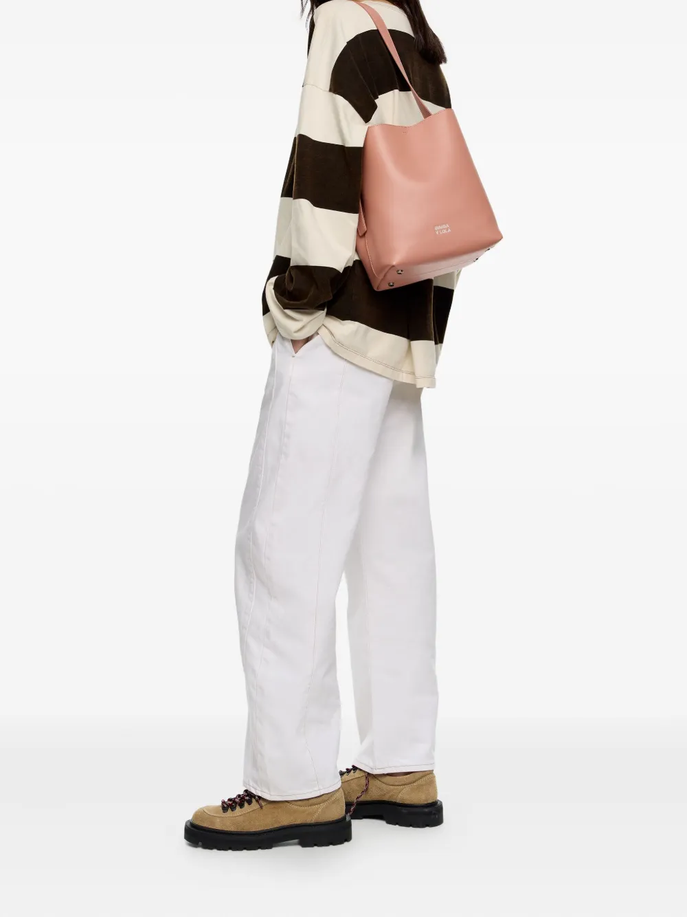 Bimba y Lola Medium Carlino leren schoudertas met gesp - Roze