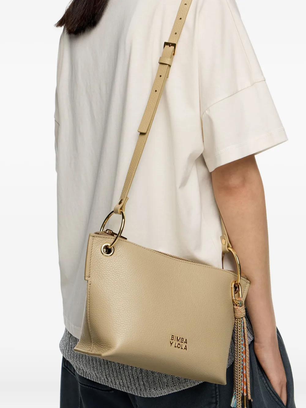 Bimba Y Lola Medium Trapezium Leather Crossbody Bag In Neutral