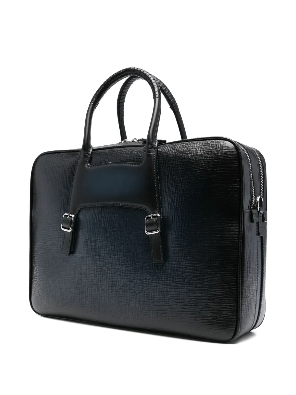Santoni textured leather briefcase - Blauw