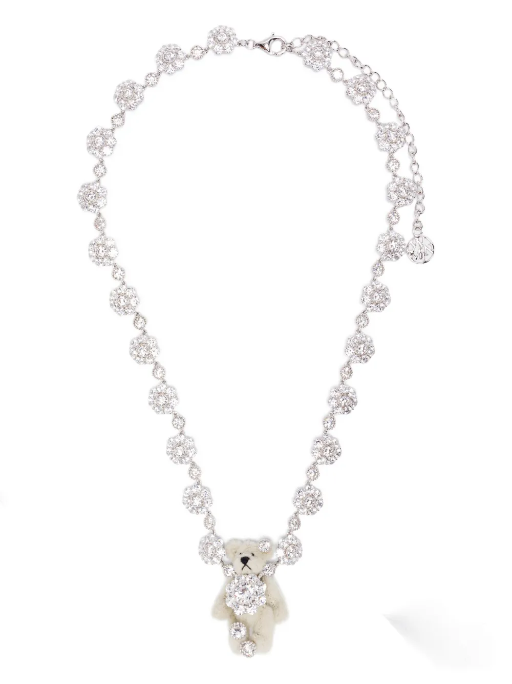 Yvmin Teddy-bear Flower-cluster Necklace In Silver