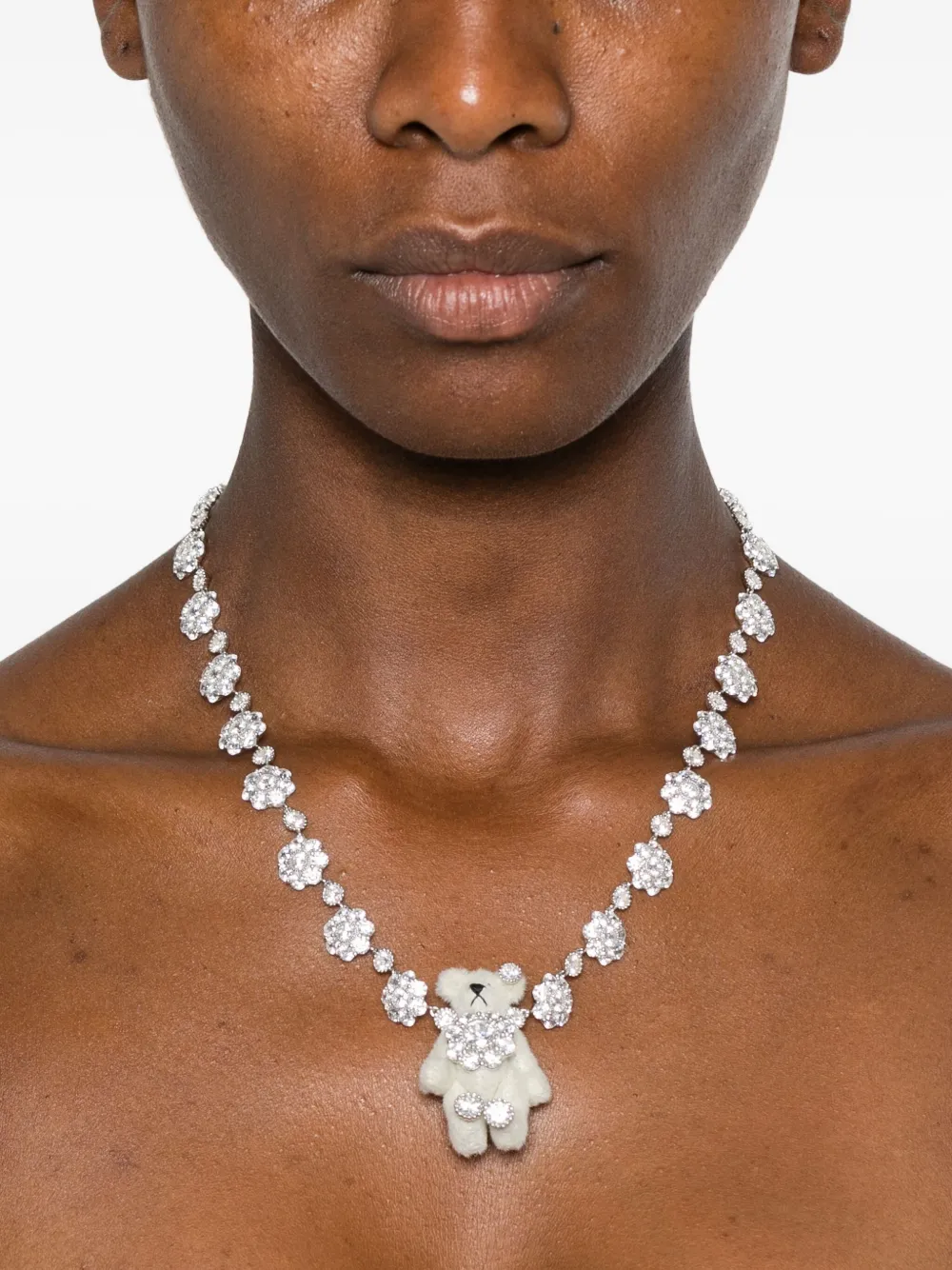 YVMIN Halsketting met teddybeerprint en bloemen - Zilver
