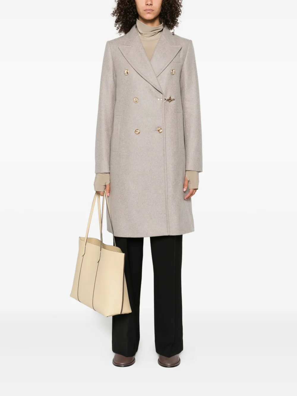 Fay double-breasted clasp coat Beige