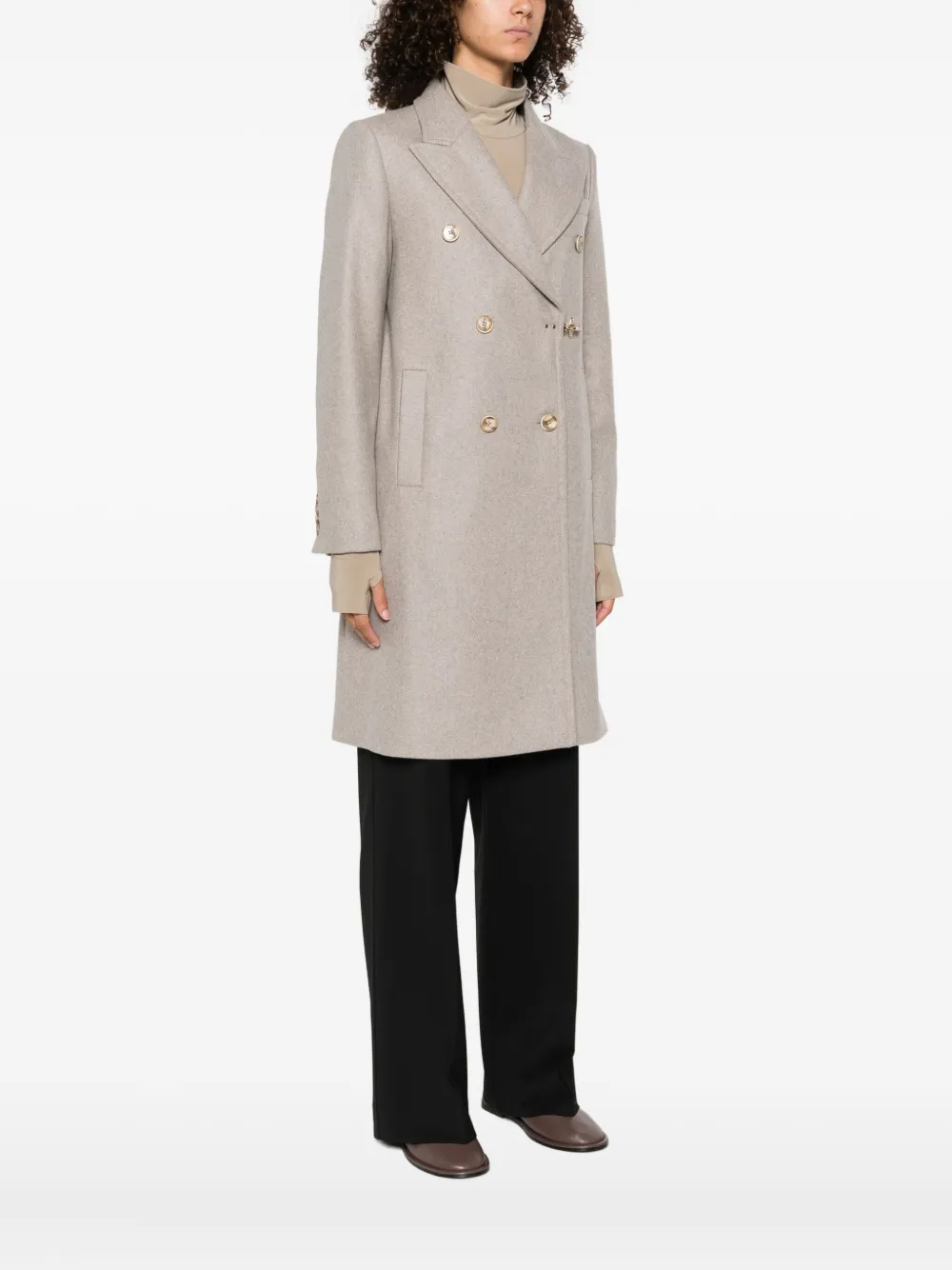 Fay double-breasted clasp coat Beige