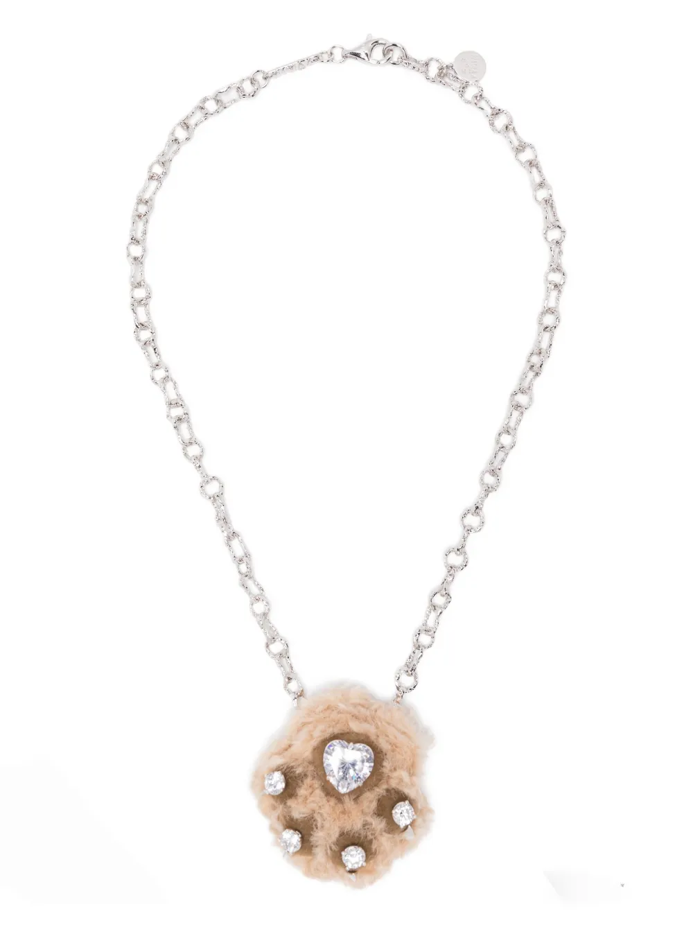 Yvmin Heart-shaped Crystal Embellished Necklace In Silver