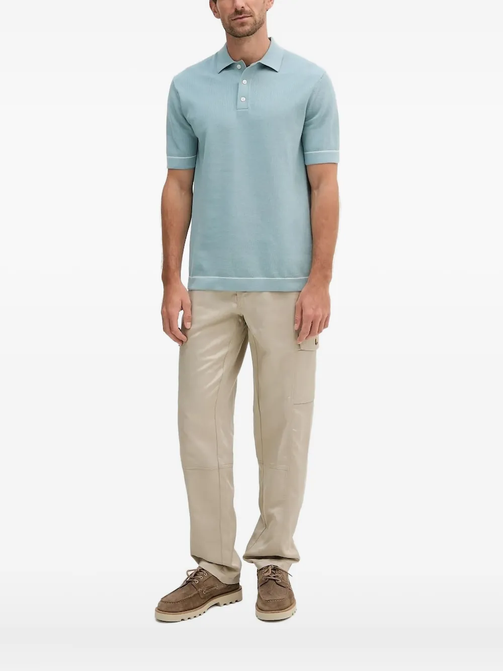 Hackett ribbed-knit polo shirt Blauw