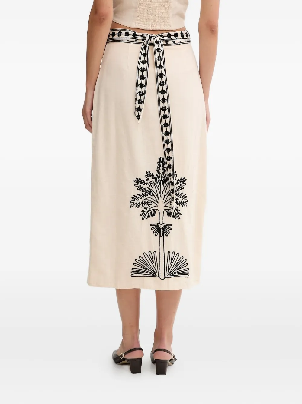 Hoss Intropia embroidered-tree midi skirt - Beige