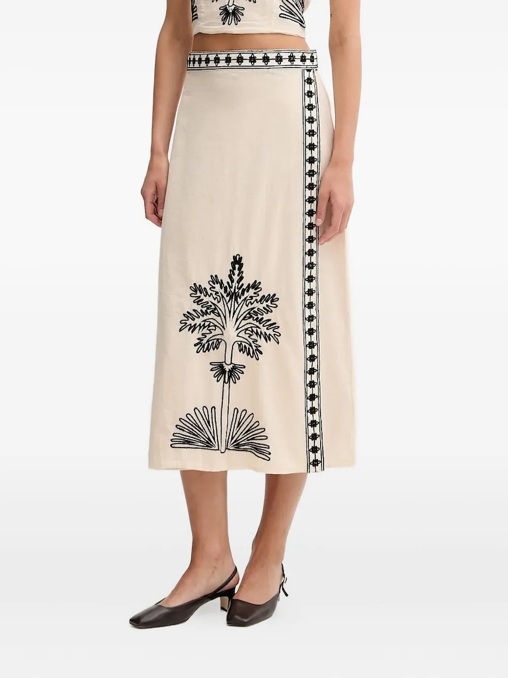 Hoss Intropia Midi-rok met geborduurde boom Beige