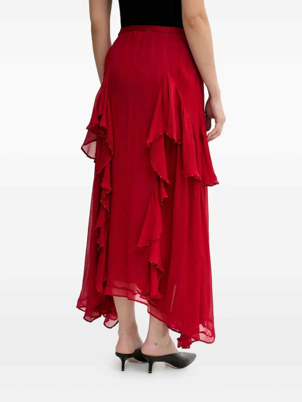 Hoss Intropia Renée ruffled-embellished midi skirt Rood