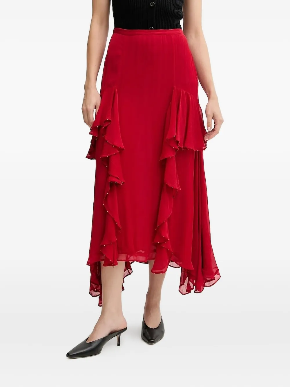 Hoss Intropia Renée ruffled-embellished midi skirt Rood