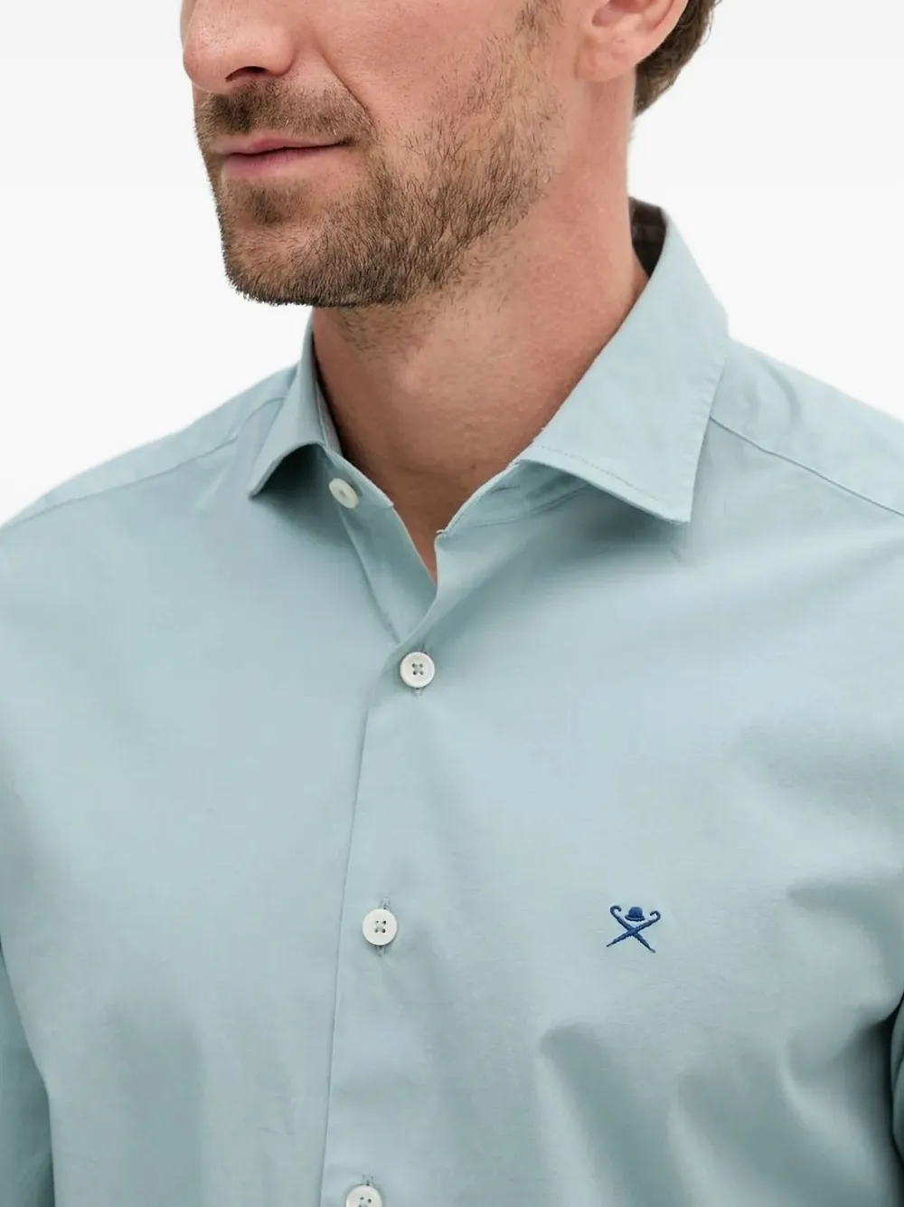 Hackett embroidered-logo long-sleeve shirt Blauw