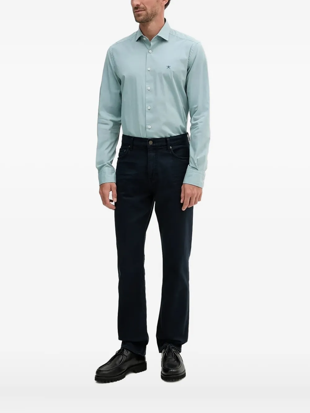 Hackett embroidered-logo long-sleeve shirt Blauw