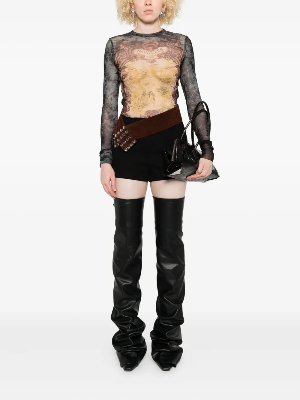 Jean Paul Gaultier Mesh T-shirt met barokprint Zwart