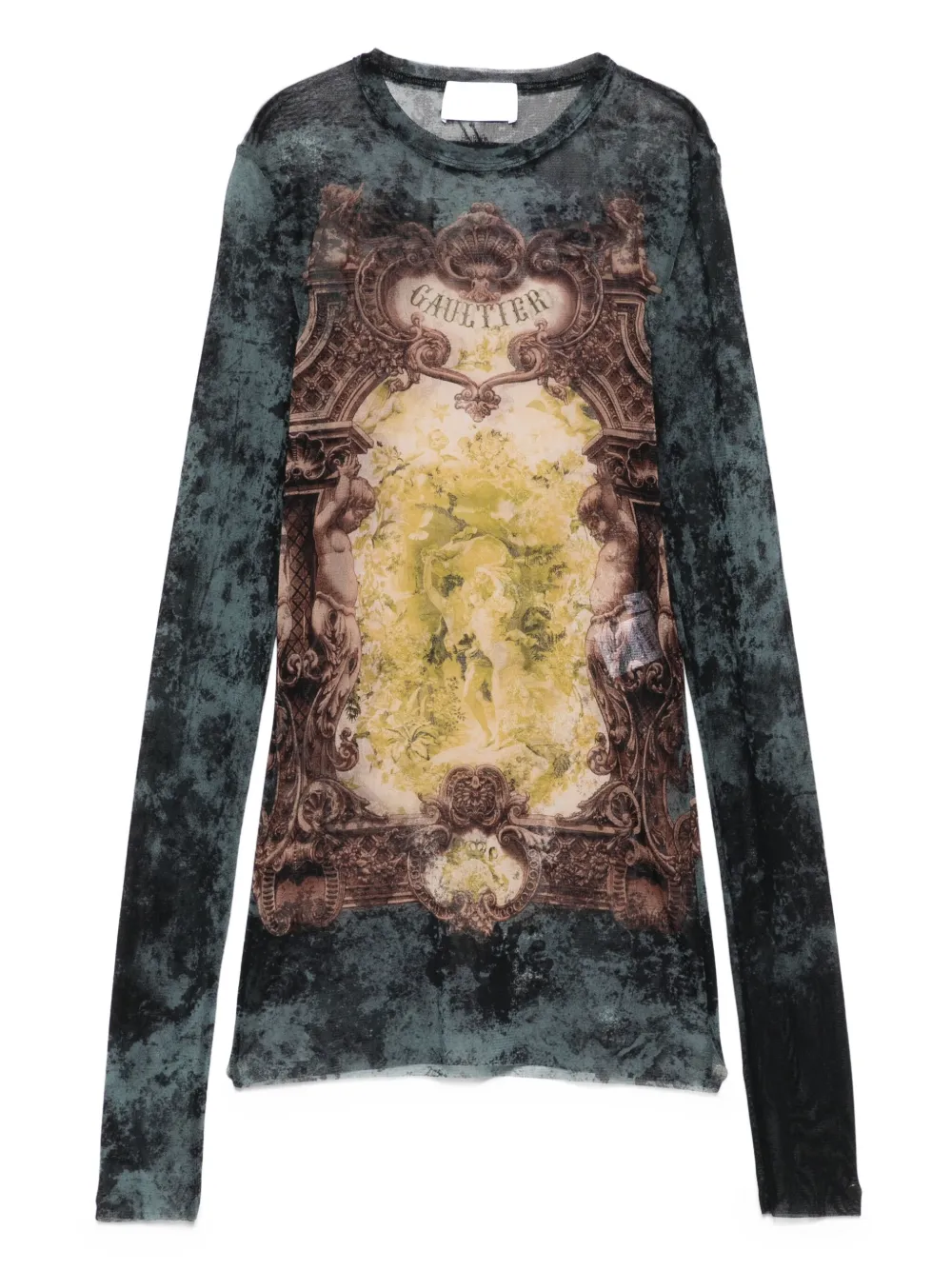 Jean Paul Gaultier baroque-print mesh T-shirt - ブラック Jean Paul Gaultier baroque-print mesh T-shirt - ブラック