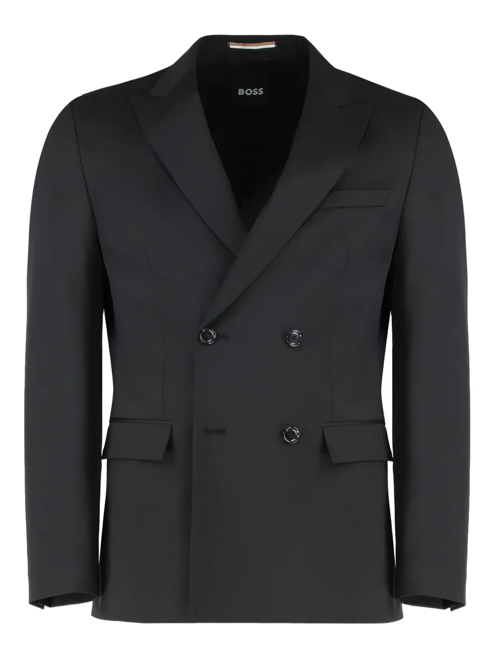 BOSS Houston double-breasted flap-pocket blazer Zwart