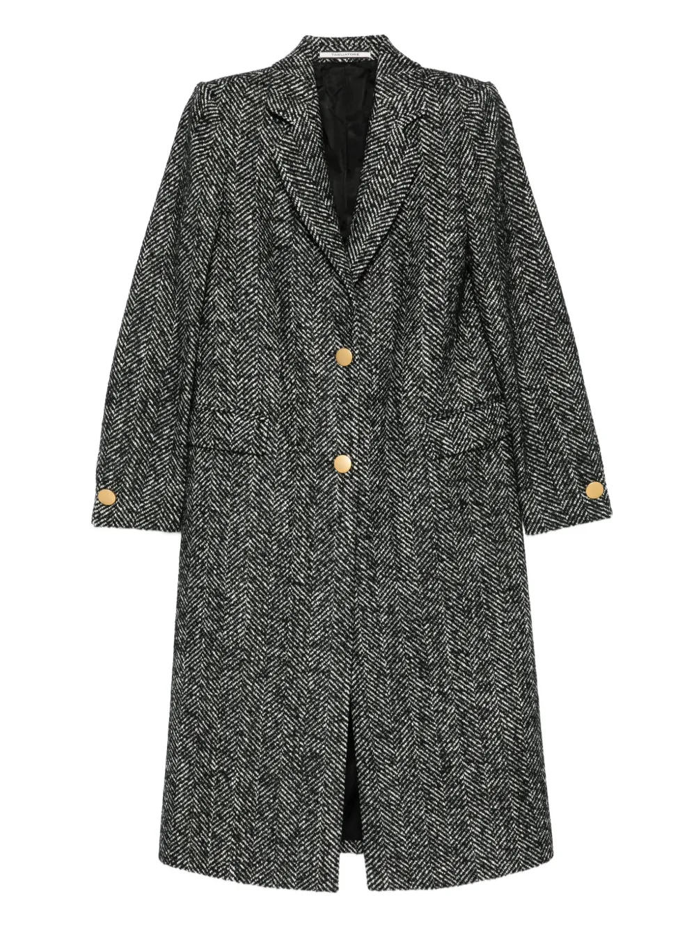herringbone button-detail coat