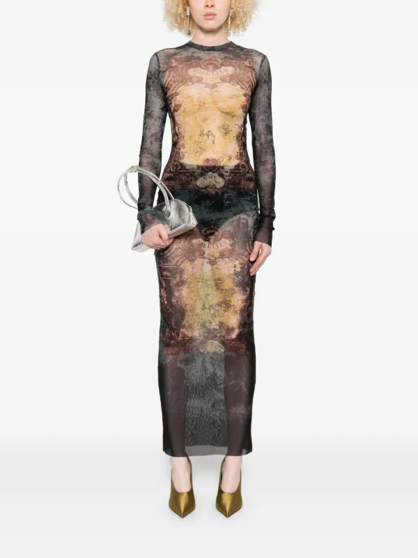 Jean Paul Gaultier baroque-print long-sleeved Maxi Dress Black
