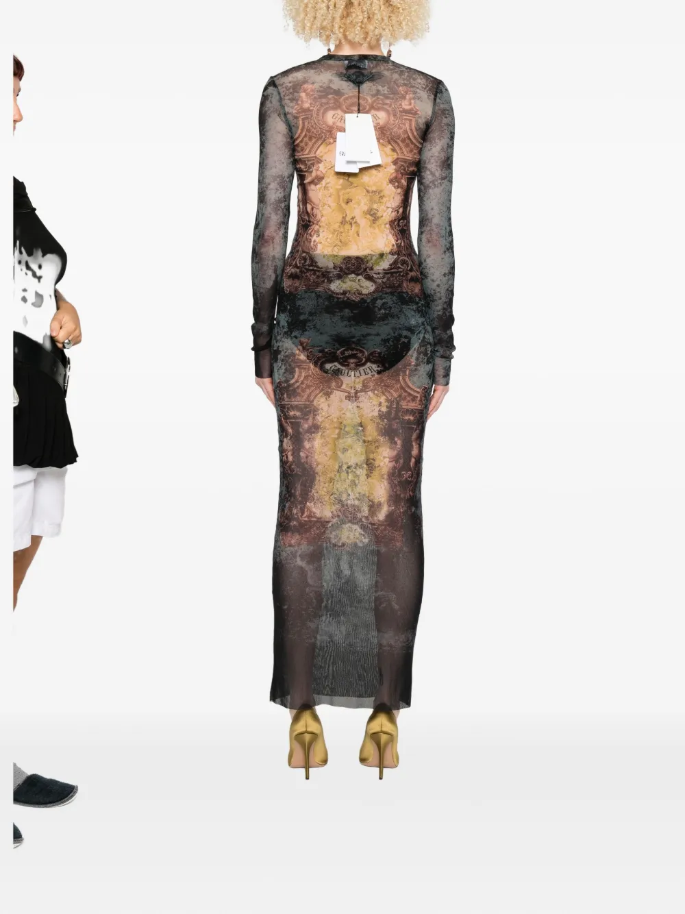 Jean Paul Gaultier Maxi-jurk met barokprint en lange mouwen Zwart
